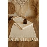 Emtory Home Çift Fırfırlı Keten Runner - 40x110 Cm - Krem Fırfırlı Keten Runner