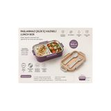EMVORA HOME Aura Paslanmaz Çelik 2 Bölmeli Beslenme Kabı | Kaşıklı Çatallı Lunch Box Pembe