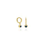 emy by emel luxury silver jewelry Altın Kaplama Sallantılı Nazar Boncuklu Mini Burgu Halkalı Küpe 925 Ayar Gümüş