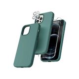 Emybox Iphone 12 Pro Silikon Içi Kadife Telefon Kılıfı Çentikli Ekran Koruyucu Kamera Koruyucu 3Lü Set,Haki Tek Ebat