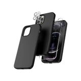 Emybox Iphone 12 Pro Uyumlu Silikon Kadife Telefon Kılıfı Çentikli Ekran Koruyucu Kamera Koruyucu 3Lü Set,Siyah Tek Ebat