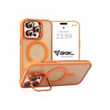 Emybox İphone 12 Promax Kamera Korumalı Stantlı Magsafe ile Uyumlu Destekli Lens Koruyucu Hediye Telefon Kılıf,Turuncu Tek Ebat