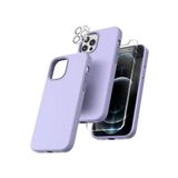 Emybox Iphone 12 Promax Silikon Içi Kadife Telefon Kılıfı Çentikli Ekran Koruyucu Kamera Koruyucu 3Lü Set,Lila Tek Ebat