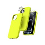 Emybox Iphone 12 Promax Uyumlu Silikon Telefon Kılıfı Çentikli Ekran Koruyucu Kamera Koruyucu Set,Neon Sarı Tek Ebat