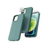 Emybox İphone 12 Silikon Içi Kadife Telefon Uyumlu Kılıfı Çentikli Ekran Koruyucu Kamera Koruyucu 3Lü Set,Haki Tek Ebat