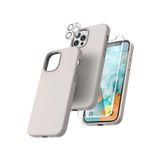 Emybox Iphone 12 Uyumlu Promax Içi Kadife Telefon Kılıfı Çentikli Ekran Koruyucu Kamera Koruyucu 3Lü Set,Taş Gri Tek Ebat