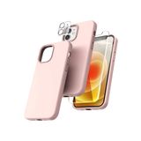 Emybox Iphone 12 Uyumlu Silikon Içi Kadife Telefon Kılıfı Çentikli Ekran Koruyucu Kamera Koruyucu 3Lü Set,Toz Pembe Tek Ebat