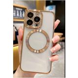 Emybox İphone 13 Promax Logo Açık Kamera Lens Korumalı Arkası Şeffaf Yumuşak Silikon Kapak Telefon Kılıfı,Gold Tek Ebat