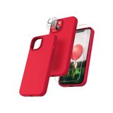 Emybox Iphone 14 Lansman Silikon Içi Kadife Telefon Kılıfı Ekran Koruyucu Kamera Koruyucu 3Lü Set,Kırmızı Tek Ebat