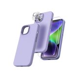 Emybox Iphone 14 Lansman Silikon Içi Kadife Telefon Kılıfı Ekran Koruyucu Kamera Koruyucu 3Lü Set,Lila Tek Ebat