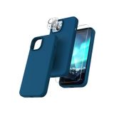 Emybox Iphone 14 Lansman Silikon Içi Kadife Telefon Kılıfı Ekran Koruyucu Kamera Koruyucu 3Lü Set,Mavi Tek Ebat