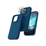 Emybox Iphone 14 Pro Lansman Silikon Içi Kadife Telefon Kılıfı Ekran Koruyucu Kamera Koruyucu 3Lü Set,Mavi Tek Ebat