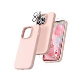Emybox Iphone 14 Pro Lansman Silikon Içi Kadife Telefon Kılıfı Ekran Koruyucu Kamera Koruyucu 3Lü Set,Pembe Tek Ebat