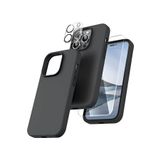 Emybox Iphone 14 Pro Lansman Silikon Içi Kadife Telefon Kılıfı Ekran Koruyucu Kamera Koruyucu 3Lü Set,Siyah Tek Ebat