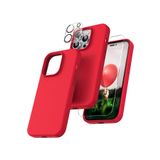 Emybox Iphone 14 Pro Max Lansman Silikon Içi Kadife Telefon Kılıfı Ekran Koruyucu Kamera Koruyucu 3Lü Set,Kırmızı Tek Ebat