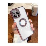 Emybox İphone 14 Promax Logo Açık Kamera Lens Korumalı Arkası Şeffaf Yumuşak Silikon Kapak Telefon Kılıfı,Rose Tek Ebat