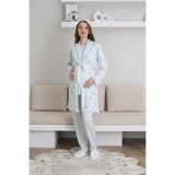 Emzirme Düğmeli Hamile & Lohusa Pijama Takımı + Sabahlık Seti-Tesettüre Uyumlu-3' lü Set Mavi L Beden