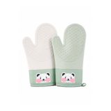 En Çok Tercih Edilen Sevimli Panda Desenli Silikon Mutfak Eldiveni,28,5 cm,Isıya Dayanıklı, Kaymaz, Su Geçirmez Silikon Tutacak, Mutfak-Fırın Eldiveni Yeşil 19 x 30