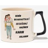 En Değerli Hazinen Benim-Karı-Koca Eğlenceli Hediyelik Baskılı Siyah Kulplu Modern Seramik Kupa