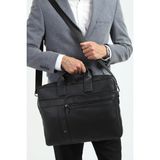 EN Deri 15,6-17,3 Inc Su Geçirmez Çok Bölmeli Omuz Ve El Askılı Evrak Ve Laptop Çantası - 000-Siyah