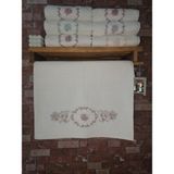 EN Home 50X90 Kadife Nakışlı Dantelli Çeyizlik Havlu - Beyaz - Mor - Lila - 50 x 90 cm