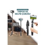 EN SİGA Uzaktan Kumandalı Uyumlu 156 Cm Alüminyum Tripod Ve Selfie Çubuğu Telefon, Kamera, Işık Ve