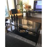 En Temiz Füme Orta Sehpa 60x110 cm Temperli Cam Modern Tasarım Siyah Metal Ayaklı