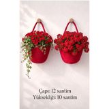 ENA Bohem Tarz Askılı Duvar Saksısı - Jüt Örgü Duvar Saksısı 2'li Set - Dekoratif Askılı Çiçeklik (Çap: 12 cm, Yükseklik: 10 cm)