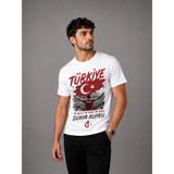 Enb1r Moda Dünya Kupası Türkiye Baskılı Beyaz Unisex Tek Millet Tek Yürek Futbol Taraftar T-Shirt - XL