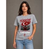 Enb1r Moda Dünya Kupası Türkiye Baskılı Gri Unisex Tek Millet Tek Yürek Futbol Taraftar T-Shirt - 2XL