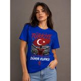 Enb1r Moda Dünya Kupası Türkiye Baskılı Unisex Saks Mavi Tek Millet Tek Yürek Futbol Taraftar T-Shirt - XL