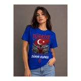 ENB1R MODA Dünya Kupası Türkiye Baskılı Unisex Saks Mavi Tek Millet Tek Yürek Futbol Taraftar T-shirt