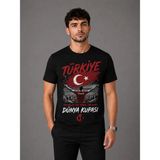 ENB1R MODA Dünya Kupası Türkiye Baskılı Unisex Siyah Tek Millet Tek Yürek Futbol Taraftar T-shirt