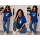 Enb1r Moda Italıa Bayrak Renkleri Temalı Baskılı Oversize Tişört Saks Mavi Unisex Premium Basic T-Shirt