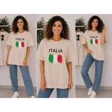 Enb1r Moda Italıa Bayrak Renkleri Temalı Baskılı Oversize Tişört Unisex Bej Premium Basic T-Shirt - 2XL
