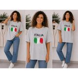 Enb1r Moda Italıa Bayrak Renkleri Temalı Baskılı Oversize Tişört Unisex Gri Premium Basic T-Shirt