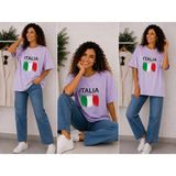 Enb1r Moda Italıa Bayrak Renkleri Temalı Baskılı Oversize Tişört Unisex Lila Premium Basic T-Shirt - Mor