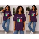 Enb1r Moda Italıa Bayrak Renkleri Temalı Baskılı Oversize Tişört Unisex Mor Premium Basic T-Shirt