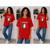 Enb1r Moda Italıa Bayrak Renkleri Temalı Baskılı Oversize Unisex Kırmızı Premium Basic T-Shirt