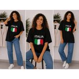 Enb1r Moda Italıa Bayrak Renkleri Temalı Baskılı Oversize Unisex Lacivert Premium Basic T-Shirt - 2XL