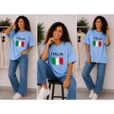 Enb1r Moda Italıa Bayrak Renkleri Temalı Baskılı Oversize Unisex Mavi Premium Basic T-Shirt - XL