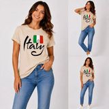Enb1r Moda Italy Yazılı Italyan Bayrak Renkleri Baskılı Unisex Bej Premium Basic T-Shirt