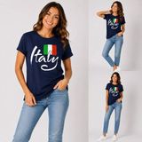 Enb1r Moda Italy Yazılı Italyan Bayrak Renkleri Baskılı Unisex Lacivert Premium Basic T-Shirt