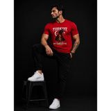 Enb1r Moda Türkiye Taraftar Tişörtü Unisex Ay Yıldız Bozkurt Baskı Detaylı Bej Premium T-Shirt - Kırmızı - XL