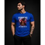 Enb1r Moda Türkiye Taraftar Tişörtü Unisex Ay Yıldız Bozkurt Baskı Detaylı Bej Premium T-Shirt - Saks Mavisi - 2XL
