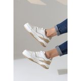 Encool Beyaz Bej Detaylı Kadın Sneaker | Retro Günlük Spor Ayakkabı | Kadın Deri Casual Ayakkabı