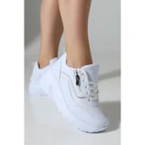 Encool Beyaz Kadın Günlük Sneaker Ayakkabı Fermuar Detaylı Renk Seçenekleri Ile Spor Yüksek Taban