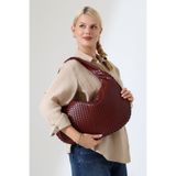 Encool Bordo Kadın Örgü Desenli Büyük Omuz Çantası – Geniş Hacimli, Trend ve Şık Model