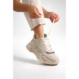 Encool Kadın Bej Sneaker Ayakkabı | Yüksek Tabanlı Günlük Spor Ayakkabı, Kalın Taban Trend Casual