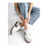 Encool Kadın Beyaz Sneaker Spor Ayakkabı – Retro Stil, Çizgili Tasarım, Günlük Rahat, Bağcıklı Casual Model